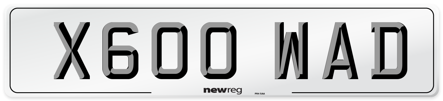 X600 WAD Number Plate from New Reg